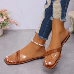 Shoes Female 2026 Plus Size Open Toe Women's Slippers Outdoor Casual Slippers Women Square Toe Flat with Narrow Band Sandals
