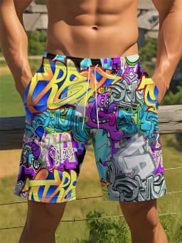 Personality Graffiti Pattern Swim Trunks For Men Summer Surf Board Shorts Swimsuit 2026 New 3D Printed Harajuku Cool Short Pants