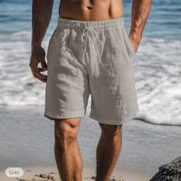 Men's Cotton Linen Shorts, Summer Lightweight Breathable Casual Beach Shorts, Basic Solid Color, Drawstring Elastic Waist