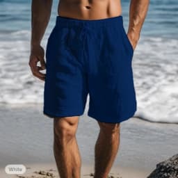 Men's Cotton Linen Shorts, Summer Lightweight Breathable Casual Beach Shorts, Basic Solid Color, Drawstring Elastic Waist