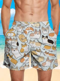 Men's Fashion Duckling Pattern Digital 3D Printing Men's Casual Drawstring Shorts with Pockets Suitable for Summer Leisure