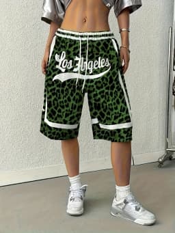 Summer Y2K Letter Print Leopard Print Shorts Fashion Casual Street Style Oversized Leisure Suitable Fitness Daily Streetwear
