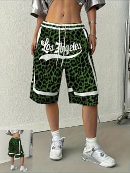 Summer Y2K Letter Print Leopard Print Shorts Fashion Casual Street Style Oversized Leisure Suitable Fitness Daily Streetwear