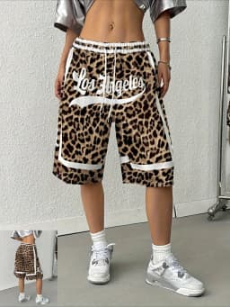 Summer Y2K Letter Print Leopard Print Shorts Fashion Casual Street Style Oversized Leisure Suitable Fitness Daily Streetwear
