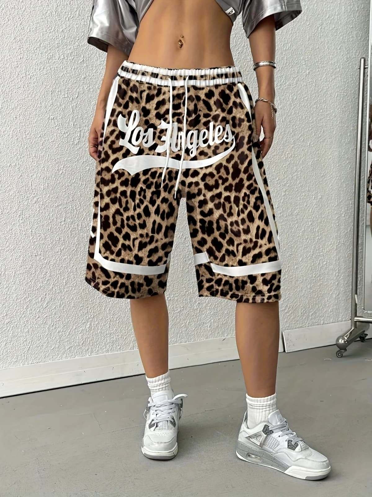 Summer Y2K Letter Print Leopard Print Shorts Fashion Casual Street Style Oversized Leisure Suitable Fitness Daily Streetwear