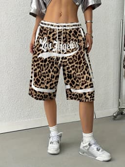 Summer Y2K Letter Print Leopard Print Shorts Fashion Casual Street Style Oversized Leisure Suitable Fitness Daily Streetwear