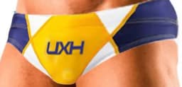 2026 warehouse real shot men's fashion stitching briefs Japanese show beach swimming trunks close-fitting briefs UXH026