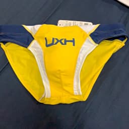 2026 warehouse real shot men's fashion stitching briefs Japanese show beach swimming trunks close-fitting briefs UXH026