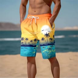 Harajuku 3D Cocoanut Trees Printing Beach Shorts Palm Tree Graphic Board Shorts For Men Summer New Hawaiian Cool Swimming Trunks