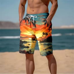 Harajuku 3D Cocoanut Trees Printing Beach Shorts Palm Tree Graphic Board Shorts For Men Summer New Hawaiian Cool Swimming Trunks
