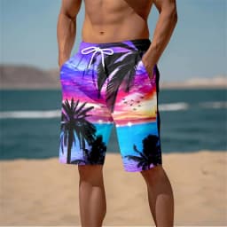 Harajuku 3D Cocoanut Trees Printing Beach Shorts Palm Tree Graphic Board Shorts For Men Summer New Hawaiian Cool Swimming Trunks