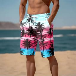 Harajuku 3D Cocoanut Trees Printing Beach Shorts Palm Tree Graphic Board Shorts For Men Summer New Hawaiian Cool Swimming Trunks