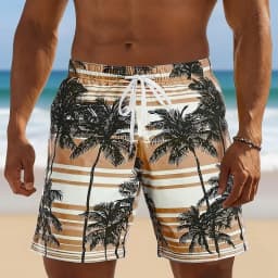 Tropical Striped Palm Tree Graphic Swim Trunks For Men Casual 3D Printed Short Pants Summer Hawaii Surf Swimsuit Beach Shorts
