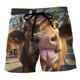Funny Cows Pattern Beach Shorts Fashion Summer Vacation 3D Animals Printed Mens Board Shorts Casual Breathable Loose Swim Trunks
