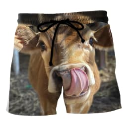 Funny Cows Pattern Beach Shorts Fashion Summer Vacation 3D Animals Printed Mens Board Shorts Casual Breathable Loose Swim Trunks