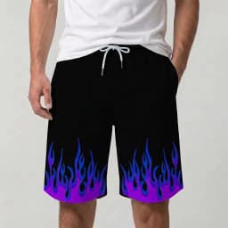 Men's Casual Sports Shorts with a Flame 3D Pattern Outdoor Breathable and Quick-Drying Beach Shorts Suitable for Summer Swimming