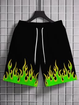 Men's Casual Sports Shorts with a Flame 3D Pattern Outdoor Breathable and Quick-Drying Beach Shorts Suitable for Summer Swimming