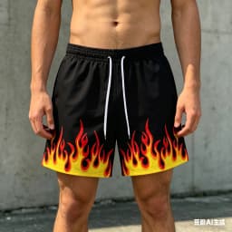 Men's Casual Sports Shorts with a Flame 3D Pattern Outdoor Breathable and Quick-Drying Beach Shorts Suitable for Summer Swimming