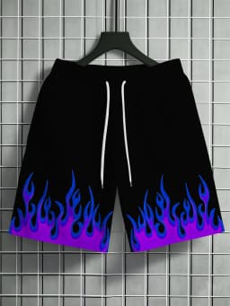 Men's Casual Sports Shorts with a Flame 3D Pattern Outdoor Breathable and Quick-Drying Beach Shorts Suitable for Summer Swimming