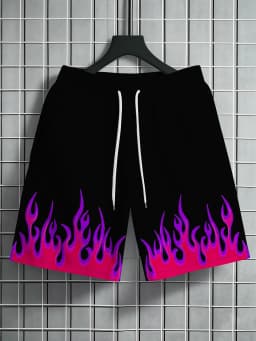 Men's Casual Sports Shorts with a Flame 3D Pattern Outdoor Breathable and Quick-Drying Beach Shorts Suitable for Summer Swimming