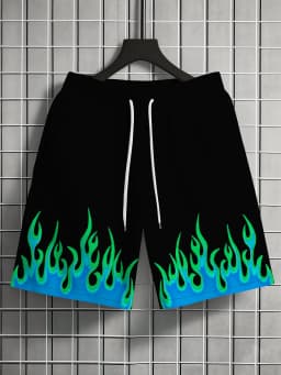 Men's Casual Sports Shorts with a Flame 3D Pattern Outdoor Breathable and Quick-Drying Beach Shorts Suitable for Summer Swimming