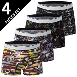 4-Piece Men's Printed Letter Underwear Beach Shorts Comfortable Breathable Teenagers Plus Size Underwear Up to 6XL.
