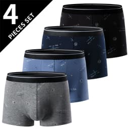 4-Piece Men's Printed Letter Underwear Beach Shorts Comfortable Breathable Teenagers Plus Size Underwear Up to 6XL.