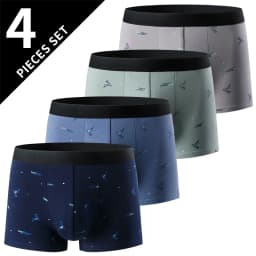 4-Piece Men's Printed Letter Underwear Beach Shorts Comfortable Breathable Teenagers Plus Size Underwear Up to 6XL.