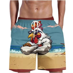 Funny Cool Rooster Print Men's Casual Shorts, Summer Thin Breathable Beach Pants, 3D Graffiti Art Unique Design Loungewear
