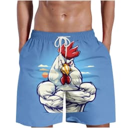 Funny Cool Rooster Print Men's Casual Shorts, Summer Thin Breathable Beach Pants, 3D Graffiti Art Unique Design Loungewear