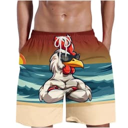 Funny Cool Rooster Print Men's Casual Shorts, Summer Thin Breathable Beach Pants, 3D Graffiti Art Unique Design Loungewear