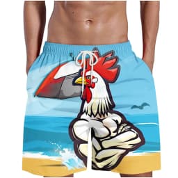 Funny Cool Rooster Print Men's Casual Shorts, Summer Thin Breathable Beach Pants, 3D Graffiti Art Unique Design Loungewear
