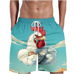 Funny Cool Rooster Print Men's Casual Shorts, Summer Thin Breathable Beach Pants, 3D Graffiti Art Unique Design Loungewear