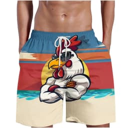 Funny Cool Rooster Print Men's Casual Shorts, Summer Thin Breathable Beach Pants, 3D Graffiti Art Unique Design Loungewear