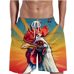 Funny Cool Rooster Print Men's Casual Shorts, Summer Thin Breathable Beach Pants, 3D Graffiti Art Unique Design Loungewear
