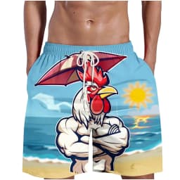 Funny Cool Rooster Print Men's Casual Shorts, Summer Thin Breathable Beach Pants, 3D Graffiti Art Unique Design Loungewear
