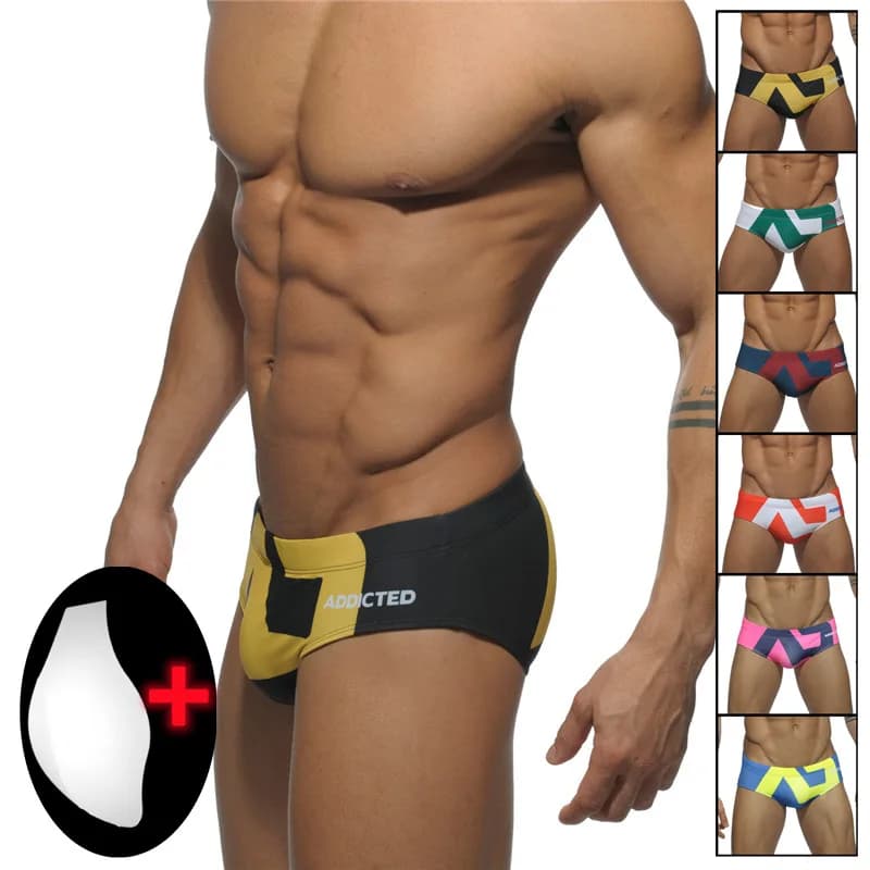 2025 Spot Men's Swimsuit Triangle Cup Swimsuit Low Waist Swimsuit Ultra Fine Nylon Printed Shorts ADS045