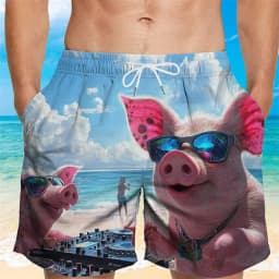 Funny Pig Graphic Beach Shorts For Men 3d Printing Animal Swimming Trunks Cool Summer Hawaiian Loose Quick Dry Board Shorts