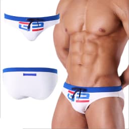 Men's color matching printed triangle swimming trunks fashion catwalk beach triangle swimming trunks hot spring pants men UXHG3