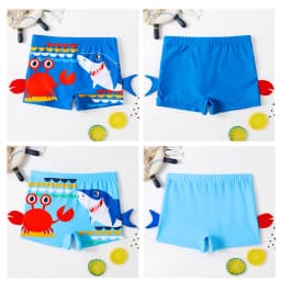 Summer Boys Swim Trunks Set with Hat 2pcs Set Blue Crab Cartoon Print for Children's Boy's Swimwear Kids Bathing Suit 2-12 Years