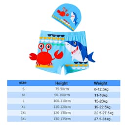 Summer Boys Swim Trunks Set with Hat 2pcs Set Blue Crab Cartoon Print for Children's Boy's Swimwear Kids Bathing Suit 2-12 Years