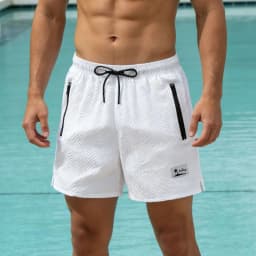 Men's Bubble Grid Beach Shorts Quick Dry Swim Trunks Zipper Pockets Elastic Waist Holiday Patch Casual Summer Board Shorts