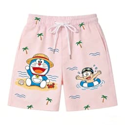 Doraemon Print Unisex Summer Quick Drying Beach Elastic Waist Casual Vacation Versatile Breathable Family Machingkids Shorts