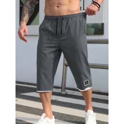 Men's Shorts Summer Black Casual Drawstring Cropped Pants Vacation Loose Cargo Man Clothes Sweatsuit Running Tennis Basketball