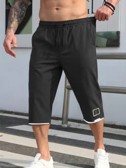 Men's Shorts Summer Black Casual Drawstring Cropped Pants Vacation Loose Cargo Man Clothes Sweatsuit Running Tennis Basketball