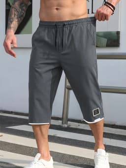 Men's Shorts Summer Black Casual Drawstring Cropped Pants Vacation Loose Cargo Man Clothes Sweatsuit Running Tennis Basketball