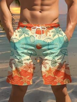 Summer Men's Beach Vacation Hawaiian Style 3D Printed Shorts Street Fashion Y2K Shorts Breathable Loose Fit Fitness Swim Trunks