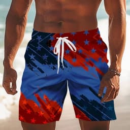 Hot Selling Top Grade Flag Print Hawaiian Board Shorts, Men Casual Beach Shorts for Holiday & Summer Seaside Wear Daily Leisure