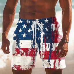 Hot Selling Top Grade Flag Print Hawaiian Board Shorts, Men Casual Beach Shorts for Holiday & Summer Seaside Wear Daily Leisure