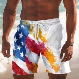 Hot Selling Top Grade Flag Print Hawaiian Board Shorts, Men Casual Beach Shorts for Holiday & Summer Seaside Wear Daily Leisure
